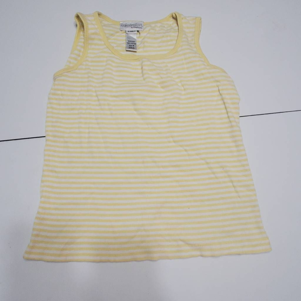Real Comfort By Chadwicks Womens Tank Top Yellow Stripe Scoop Neck 100% Cotton S